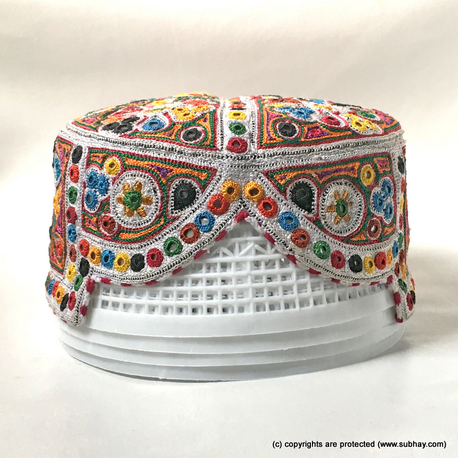 White CTC Mutlicolor Bugti / Balochi Cap or Topi MKC-890